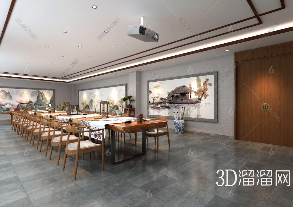 新中式新中式画室装修图3d模型下载
