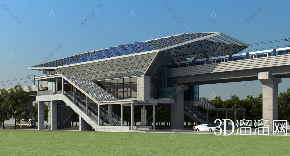 现代高铁站建筑3d模型下载