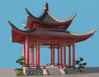 中式古建筑凉亭3d模型下载