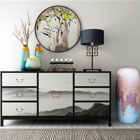 新中式 玄关柜 装饰柜装饰品装饰画组合