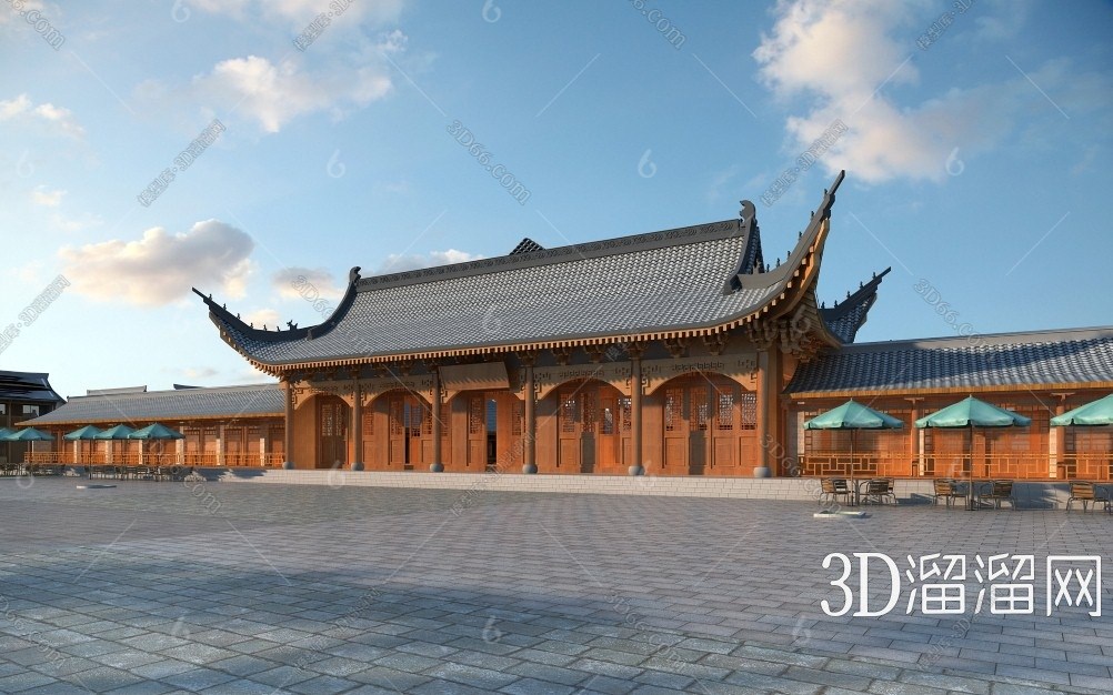 中式古建築場景3d模型下載