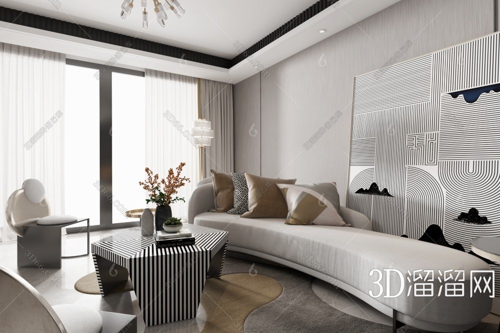 装修效果图3d模型下载】_现代客厅装修效果图3d模型素材下载_3d溜溜网