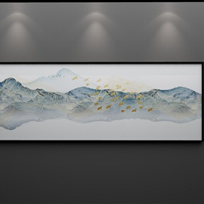 新中式 风景画 意境金色山川富贵山水生财背景墙壁画