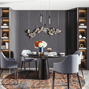 现代 餐桌椅组合 圆形餐桌椅