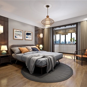 新中式 卧室 卧室阳台