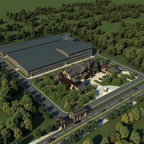 新中式 厂房 会所厂区鸟瞰