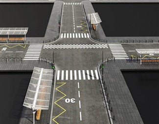现代 道路 道路汽车 斑马线 人行道 红绿灯