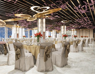现代 宴会厅 酒店宴会厅 婚宴厅 圆形餐桌 大厅