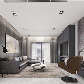 现代 客厅 极简客餐厅书房