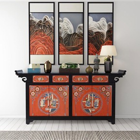 新中式 玄关柜 装饰柜装饰画组合
