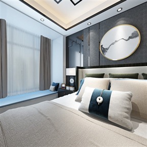 新中式 卧室 主卧 全景