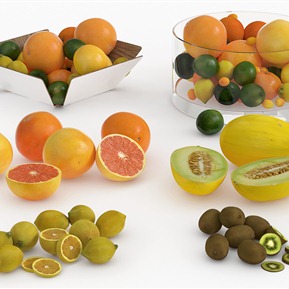 现代 水果 水果橙子 橘子 柠檬 甜瓜 果盘