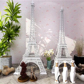 现代 摆件组合 摆件 装饰品 埃菲尔铁塔 绿植