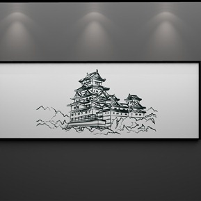 现代 建筑画 简约抽象水墨艺术城市建筑背景墙