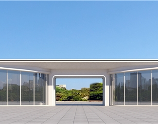 新中式现代风格小区大门3d模型下载-3d溜溜网