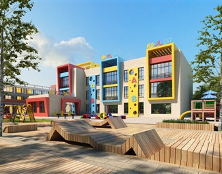 现代幼儿园建筑效果图