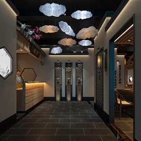 新中式 餐厅 餐厅大厅用餐区收银