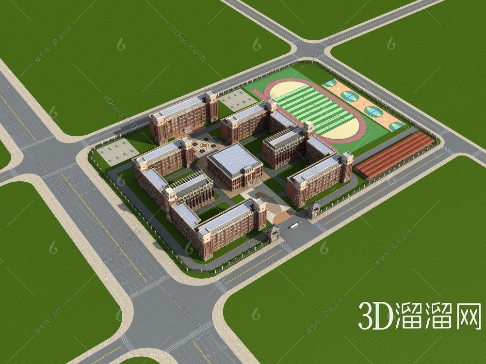 现代学校建筑鸟瞰图3d模型下载