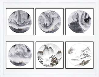 新中式 风景画 挂画 山水 艺术 组合画