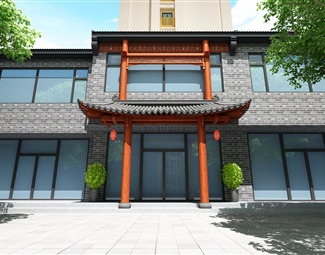 中式仿古门头3d模型下载