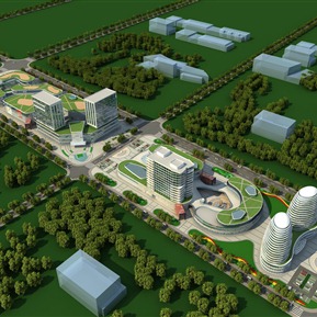 现代 鸟瞰图 商业办公楼综合楼