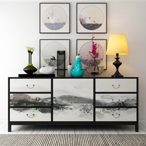 新中式 玄关柜 装饰柜装饰品装饰画组合