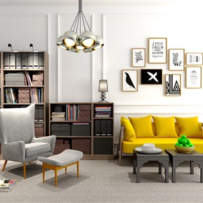 北欧 组合沙发 沙发茶几书柜组合