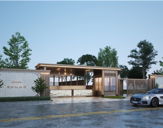 新中式现代风格小区大门3d模型下载-3d溜溜网