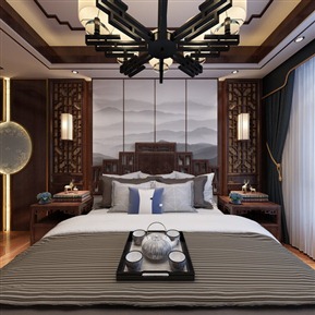 中式 卧室 主卧书房