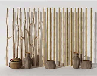 现代竹子造型墙3d模型下载-3d溜溜网