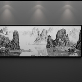 新中式 风景画 水墨山水意境景横幅装饰画