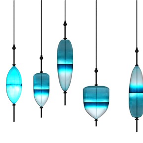新中式 吊灯 玻璃灯 餐厅灯 创意蓝色渐变玻璃吊灯具