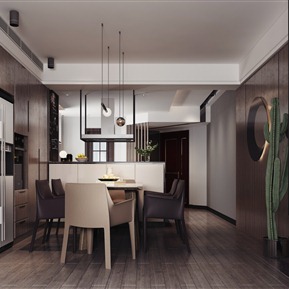 现代 餐厅 客餐厅厨房