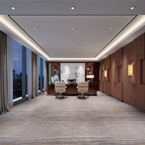 现代 办公室 老总经理办公室 板桌 办公椅 书柜 窗帘 地毯 壁灯 台灯