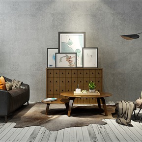 现代 休闲沙发组合 沙发茶几边柜挂画组合