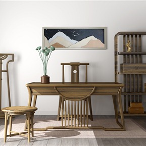 新中式 书桌椅  书桌书柜组合