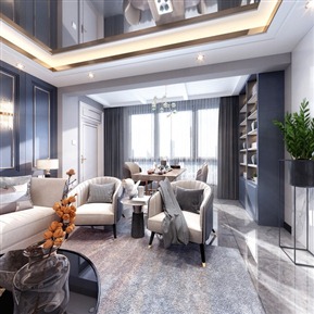 轻奢 客餐厅 黑白灰客餐厅厨房门厅全景