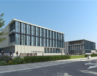 现代 办公楼 厂房办公沿街透视