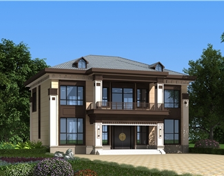 新中式独栋别墅建筑3d模型下载-3d溜溜网