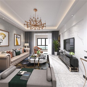 现代 客餐厅 客厅 餐厅 客餐厅全景 沙发 电视柜 吊灯 摆件 装饰品