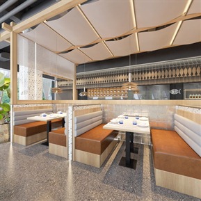 现代 餐厅 海鲜店面全景