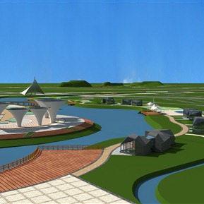 现代 广场 水边广场地形细化