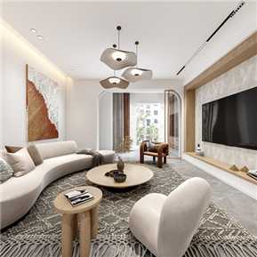 现代 客餐厅 奶油客餐厅全景