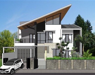 现代别墅建筑效果su模型下载-3d溜溜网