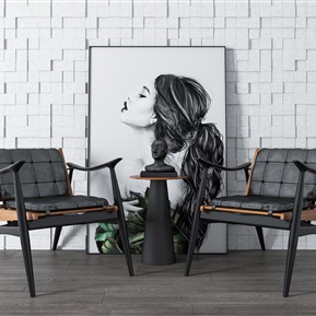 北欧 休闲椅 茶几 装饰画组合