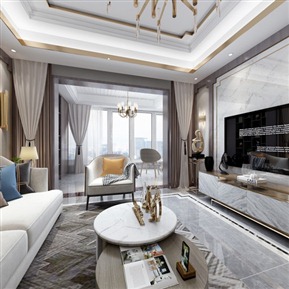 轻奢 客餐厅 阳台全景