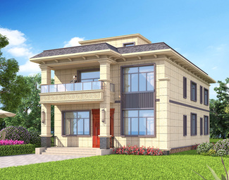 简欧农村自建房3d模型下载-3d溜溜网