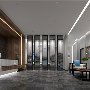 新中式 大厅 办公前台