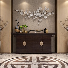 新中式 玄关柜 装饰柜装饰品组合