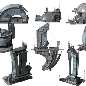 后现代 建筑 科幻城市赛博朋克机械建筑
